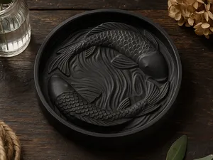 Koi Carp Tray – Round Black Zen Fish Plate
