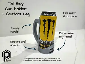 Tall Boy 16oz Can Holder + Custom Tag