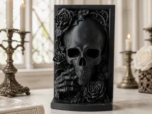 Ornate Skull Grimoire Art with Roses