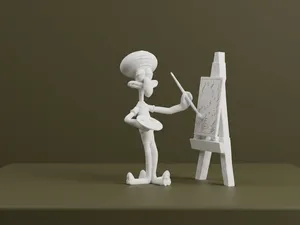 Squidward Painting at Easel 3D Model