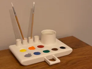 Color palette with mixing water cup & brush holder