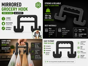 Mirrored Grocery Hook V2 | 30kg Tested PLA