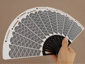 Folding Hand Fan with Japanese wave pattern