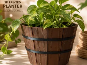 Rustic Barrel Planter (Wood-Grain Style)