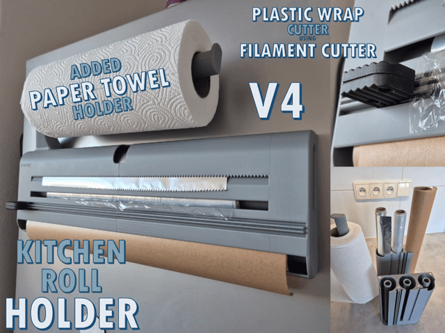 Kitchen roll holder V4 - magnetic with cutters