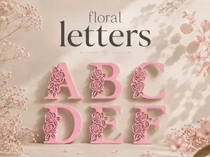 Floral Font Monogram Letters Rose