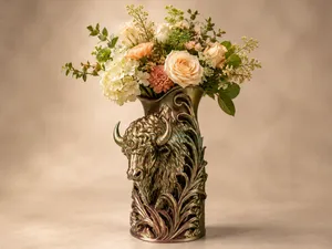 Majestic Bison Art Nouveau Vase