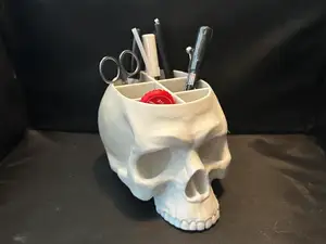 Divided Jawless Skull Desk Organizer Pen Holder +