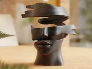 Fragmented Face Sculpture – Surreal Abstract Art