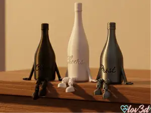 Sitting Champagne Bottle Figurine (Cheers & Prost)