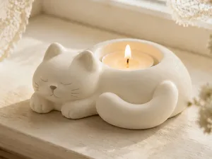 奶白睡猫造型香薰烛台