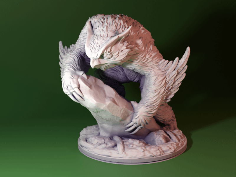 Owlbear miniature on rock 猫头鹰熊 D&D模型 龙与地下城