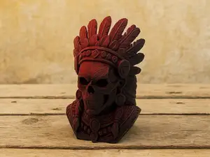 Schaedel-Krieger mit Federschmuck