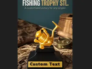 Customizable Fishing Reel Trophy STL - Personalize
