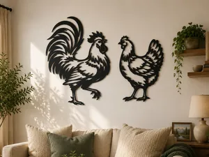 Rooster and Hen 2D Wall Art