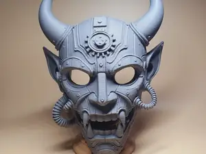 Cyberpunk-steampunk inspired Oni demon mask