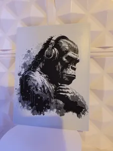 Hueforge Gorilla contemplative with headphones