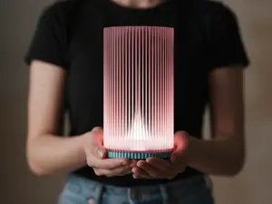 Elegant Ribbed Lamp with Hourglass interior.
