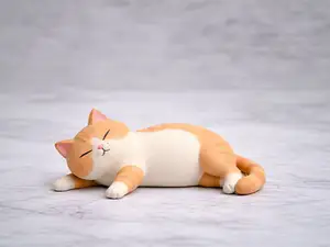 Sleeping Cat Figurine , Lying Monitor Kitten Fat