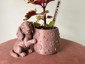 Cute Longhaired Dachshund Planter