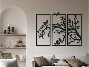 Birds on Tree Triptych Wall Art