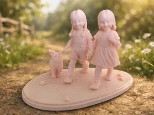 2 Mädchen mit Katze auf einem Spaziergang