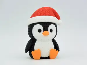 Knitted Penguin with Santa Hat - Christmas