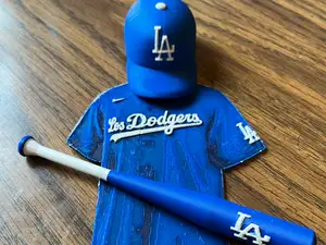 Los Angeles Dodgers baseball gear/hat, bat, jersey