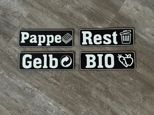Mülltrennungs-Schilder – Pappe, Rest, Gelb, Bio