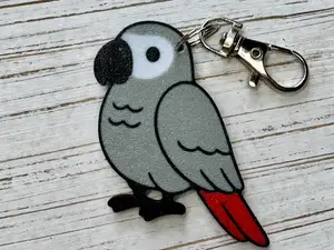 African Grey Parrot Keychain