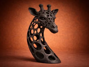 Hollow Giraffe Bust – Matte Black 3D Print