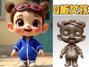 原创Q版可爱小女孩娃娃手办玩偶 自己手动涂色--简单拆分件版 3D打印模型