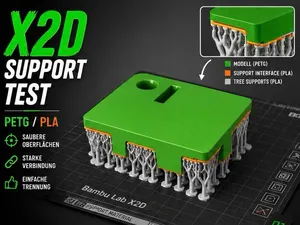 X2D Support Test –Multi-Material Support PETG-PLA