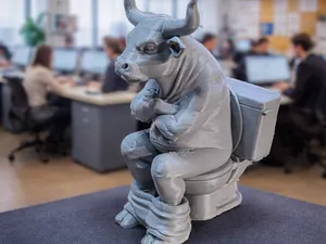 Funny Humor Bull sitting on Toilet Adult Fun