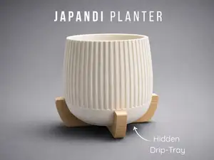 Japandi Planter | Hidden Drip Tray + Stand  