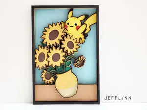 Pikachu x Van Gogh Sunflowers - Shadow Box
