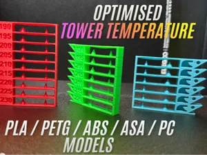 Optimised Temperature Tower Test PLA PETG ABS TPU