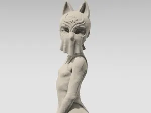 Kneeling Masked Kitsune / Ninja Girl Statue