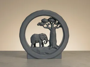 Low Poly Elephant & Baobab Tree Silhouette