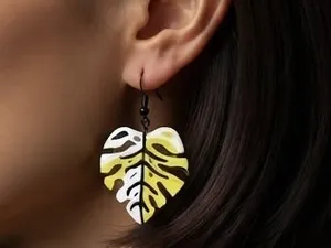 Monstera Variegata Leaf Earrings