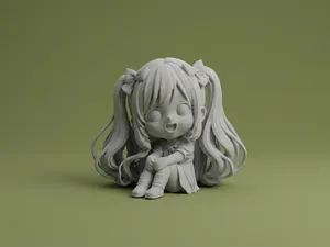 Chibi Anime Girl Sitting Figurine
