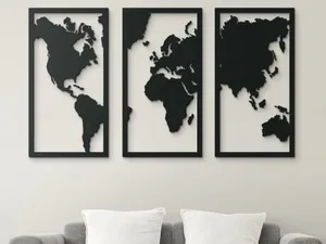 World Map Triptych Wall Art