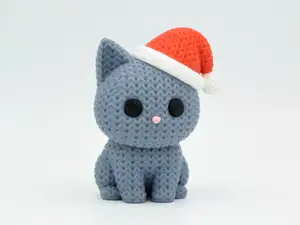 Knitted Cat with Santa Hat - Christmas