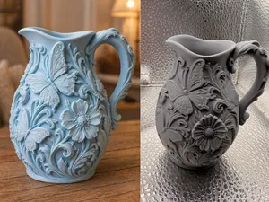 Light Blue Butterfly Floral Pitcher Vase