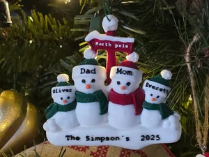 Customizable personalized Snowman family ornament 