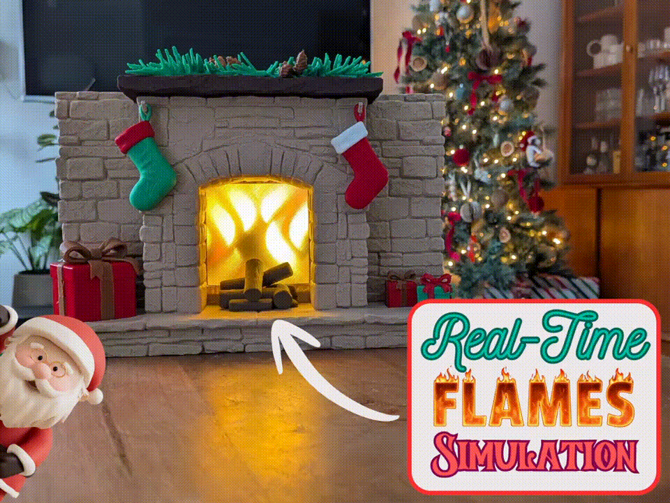 Christmas Fireplace With Real-Time Rotating Flames