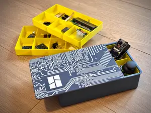 Electronics storage box - slide and click & trays