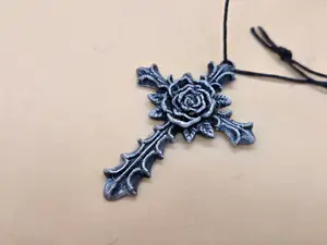 Gothic Cross with Rose – Detailed 3D Print Pendant