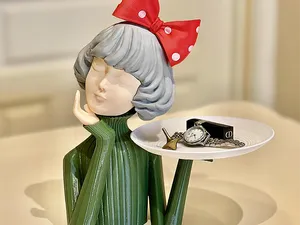 蝴蝶结女孩托盘摆件,放钥匙、耳机、手表等小物件