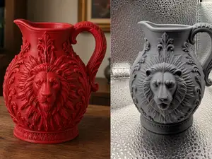 Red Lion Ornate Pitcher Vase Royal Decor